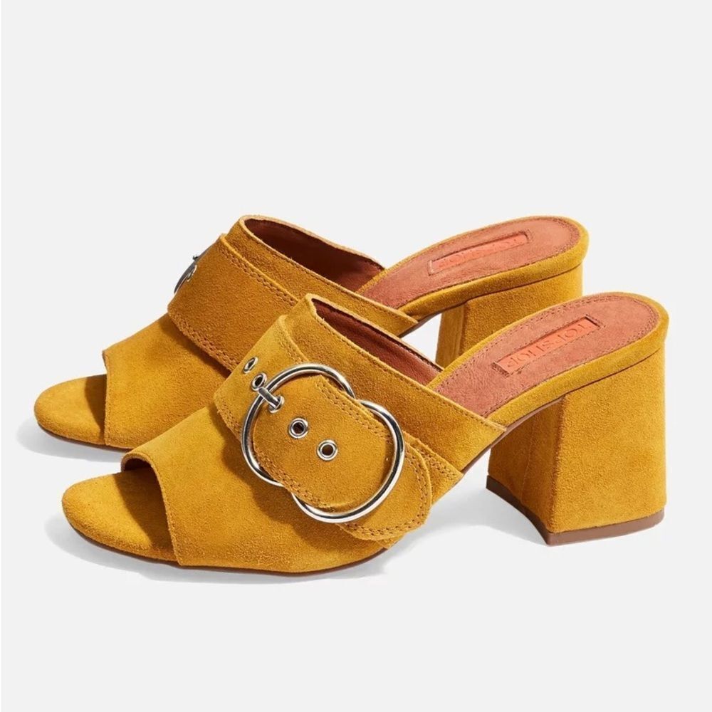 Topshop Women's Nebraska Leather Block Heel Mules in Suede Yellow Size 9 (42)